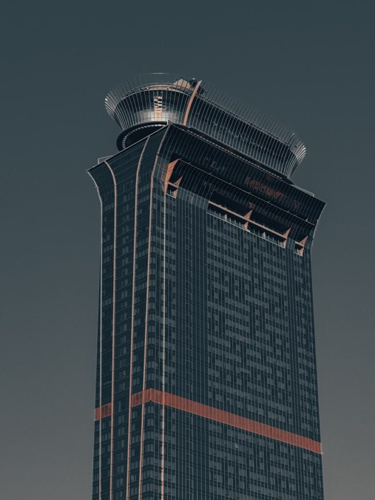 A tall building with a sky background