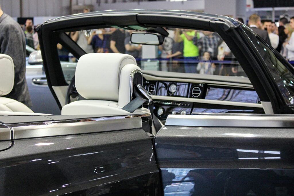 black and white car interior